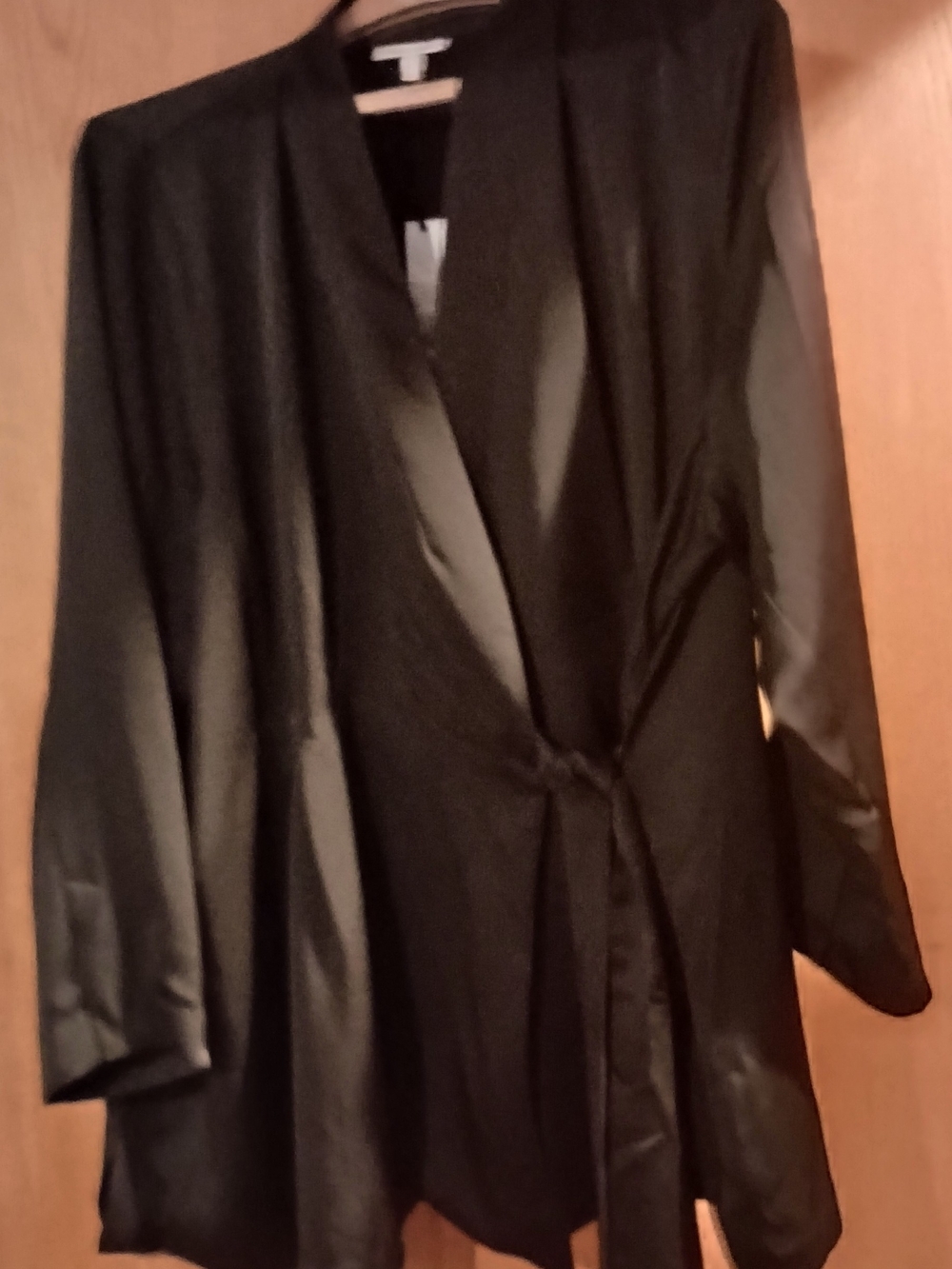 Prologue Black Satin-Trim Wrap Top